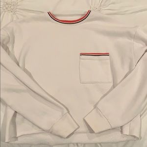 Striped cropped crew neck sweatshirt